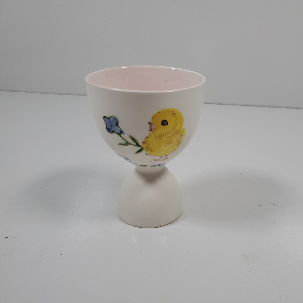 Vintage Hand Painted Early Japanese Double Egg Cup Pink Inside With Chick- Peep